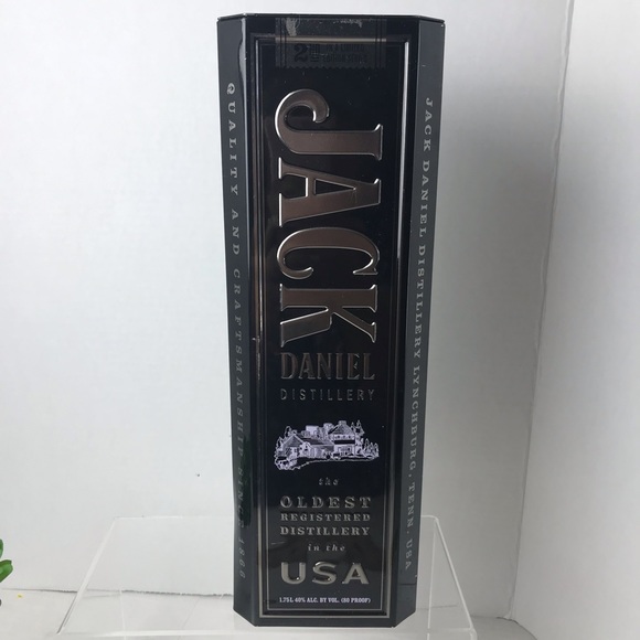 Jack Daniels Tennessee Whiskey EMPTY Tin BLACK Top Opening Gift Box No 7 - Picture 2 of 16